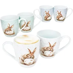 6er Set Bunny JUMBObecher 500 ml je 2x weiß, grün & Blau aus Porzellan – 428629