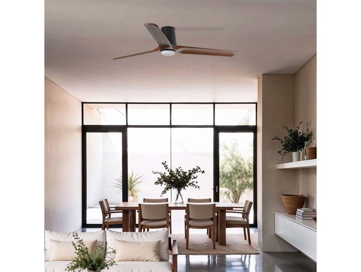 Heywood L LED-Deckenventilator schwarz/holz DC leise - Faro FARO BARCELONA - Wohnzimmer - Modern - Einflammig