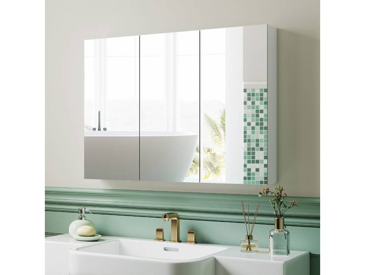 HOMCOM Armoire Murale Salle de Bain 3 Portes Miroir Blanche
