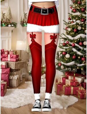 LightInthebox Christmas Women's Leggings Vacation Vintage Fashion Full Length High WaistPantsUgly Graphic 3D Print 3D Novelty Printing Soft Breathable High Elasticity Vacation Party Street claret Fall Winter Slim