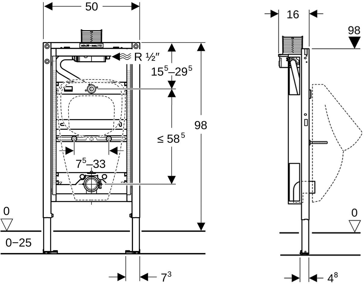 Geberit Duofix Montageelement Universal für Urinal, 98 cm, Montagezubehör, 111.617.00.2,