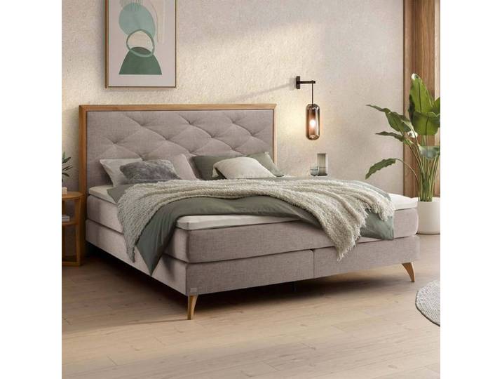 Boxspringbett Soren Webstoff 160x200cm TTF-Box Härtegrad: H2 Eiche skandinavisch, Mit abnehmbarem Bezug