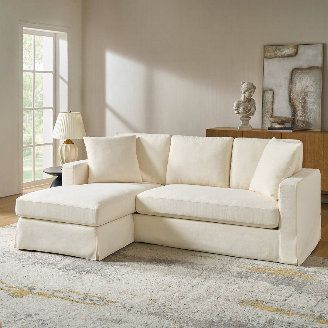 Brayden Studio Wimberly 216cm W Slipcovered Down Fill Sofa with Interchangeable Chaise Lounge Linen 86.36cm H X 215.9cm W X 88.9cm D