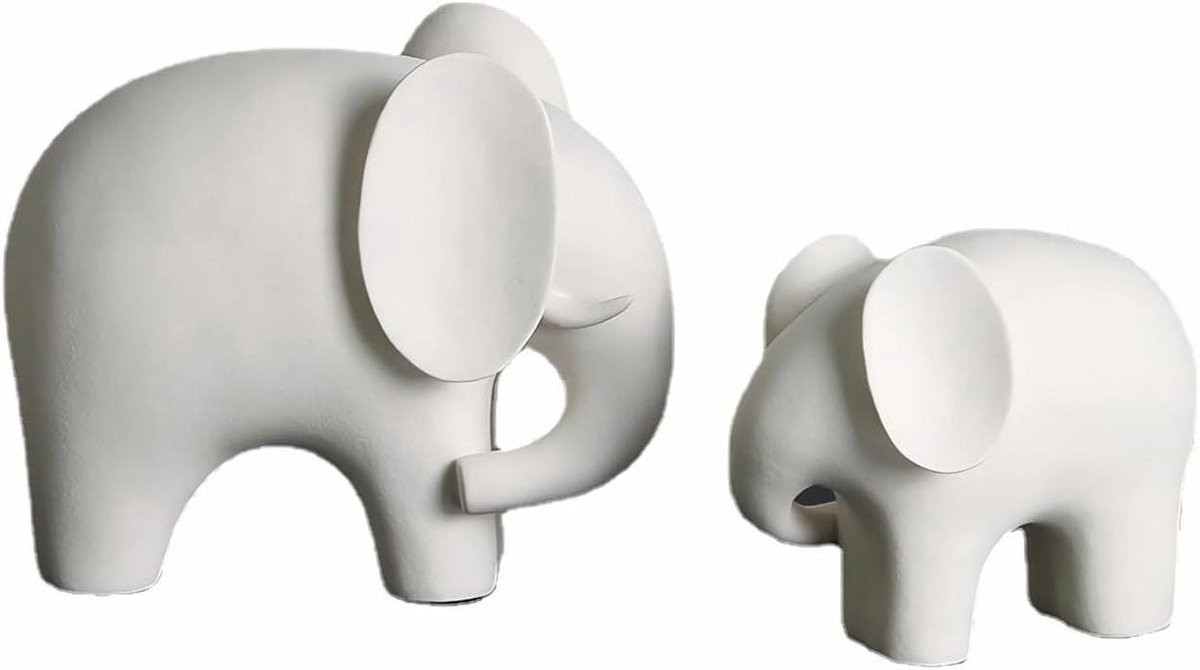 Set van twee witte keramische olifanten decoratieve beelden voor op tafel
