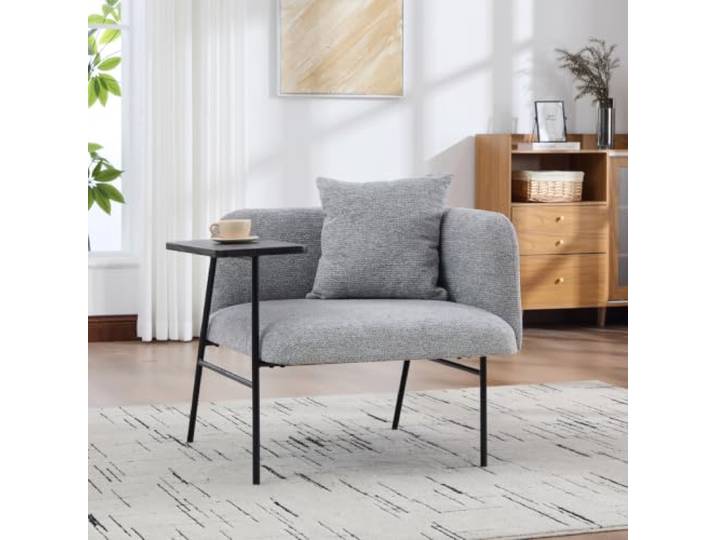 LOBO OFFICE Freizeitsessel Stoffbezug mit integriertem Beistelltisch Gemütlicher Sitz mit dick gepolsterter atmungsaktiver Stoffauflage, passendem Kissen und geschwungener Rückenlehne für ergono