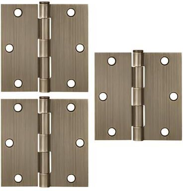 Design House Antique Brass Steel Plain Bearing Door Hinge with Removable Pin, 3-1/2 x 3-1/2 in. Square Corner, 3-Pack