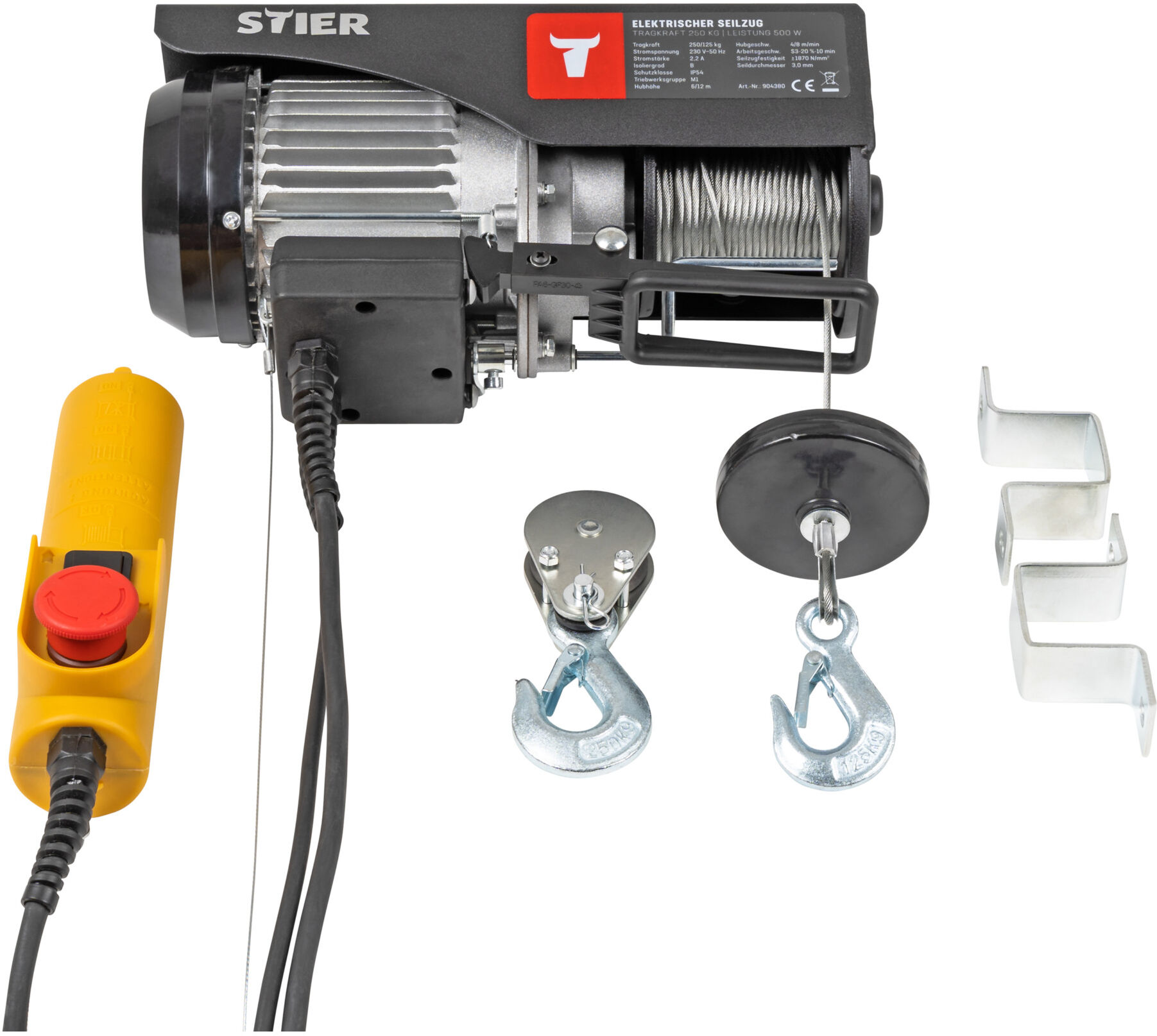 STIER Elektrischer Seilzug Tragkraft 250kg Leistung 500W (904380)