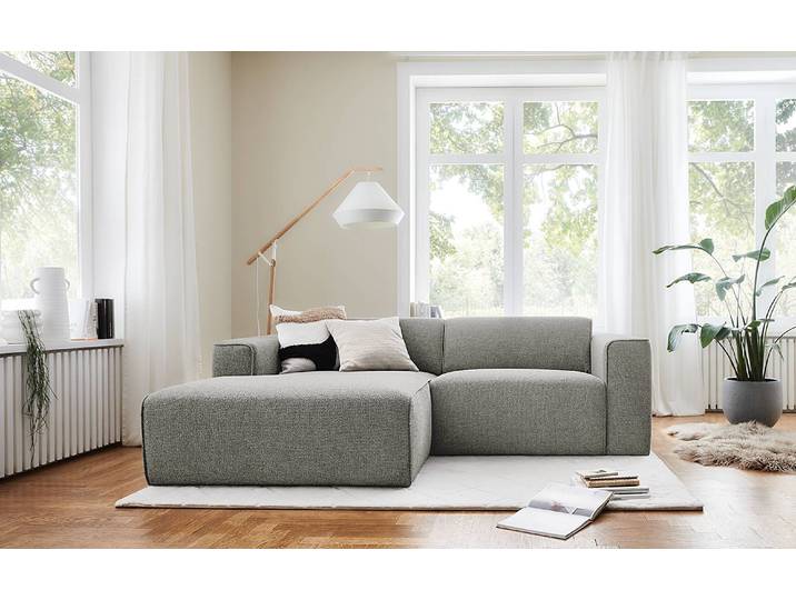 Canapé d’angle Mandrio avec méridienne Gris Tissu Hevi 234cm Méridienne courte à gauche vue de face Maison de campagne