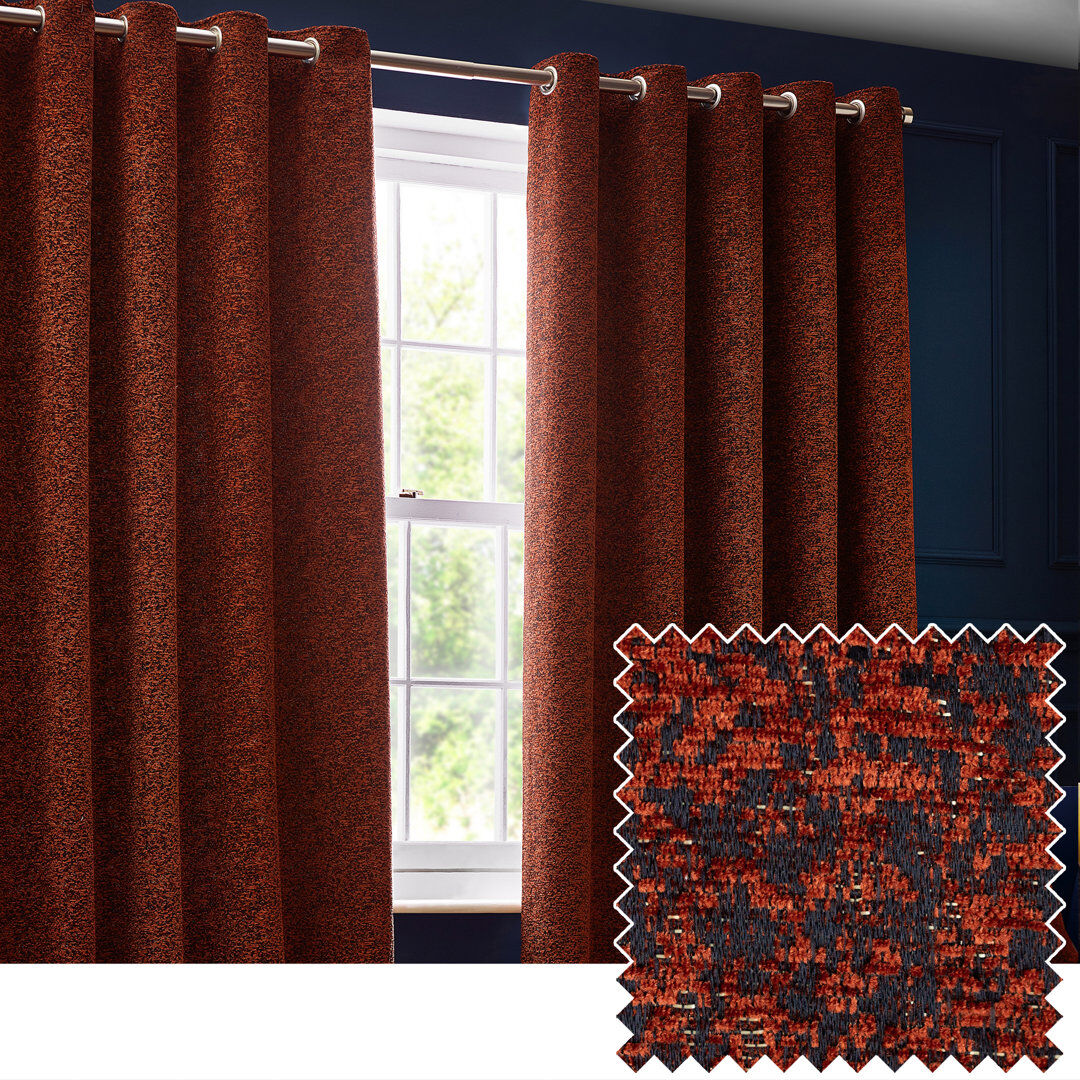 Paoletti Chenille Room Darkening Eye Curtains Copper 168cm Width x 229cm Drop
