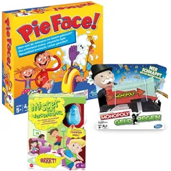 3er Spiele Bundle - Pie Face, Mister Pups, Monopoly Geldregen