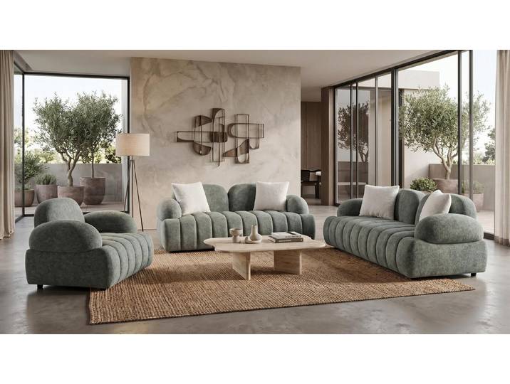 JVmoebel Polstergarnitur Grüne Sofagarnitur Sofas Stoffsofas modern Designersofas, (3-tlg), Made in Europa