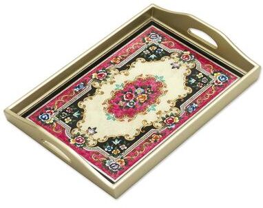 Novica Handmade Heavenly Bouquet In Silver Reverse Painted Glass Tray