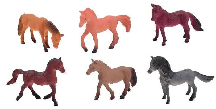 Set van 6 kleurrijke speelgoedpaarden voor kinderen vanaf 3 jaar