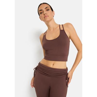Crop-Top LSCN BY LASCANA, Damen, Gr. 44/46, braun, Jersey, Obermaterial: 95% Viskose, 5% Elasthan, unifarben, bauchfrei, Rundhals, Tops, im Rücken gekreuzt