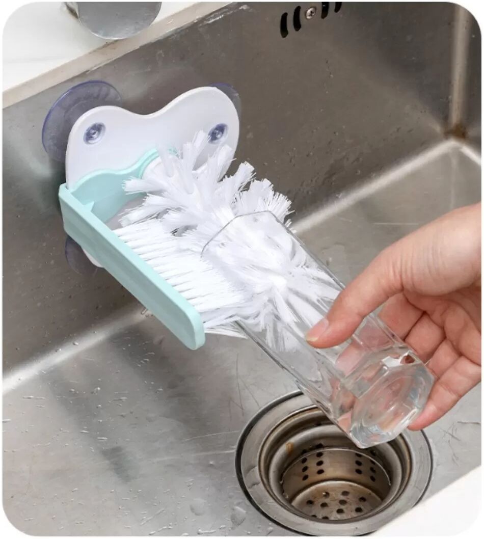 INF Brosse murale à ventouse multifonction - brosse plastique suspendue pour nettoyage en profondeur des mugs et verres Bleu