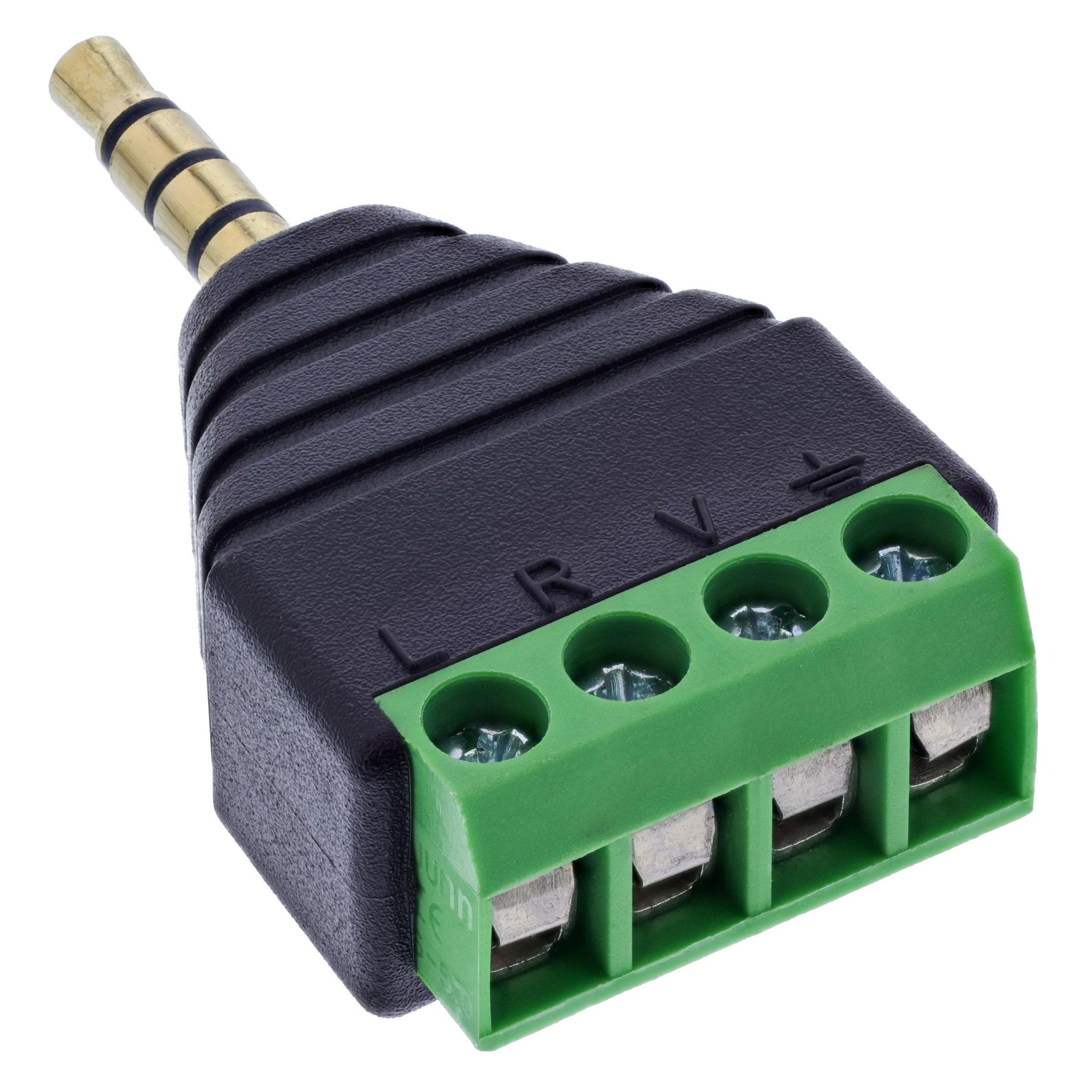 InLine Adapter 3,5 mm Klinke 4-pol Stereo/Mikro auf Terminalblock, schwarz (Winkeladapter) (92504J)