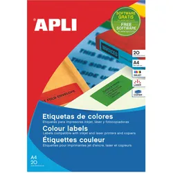 Apli, Etiketten, Farbige Etiketten, 210x297mm, rechteckig, grün, 20 Blatt