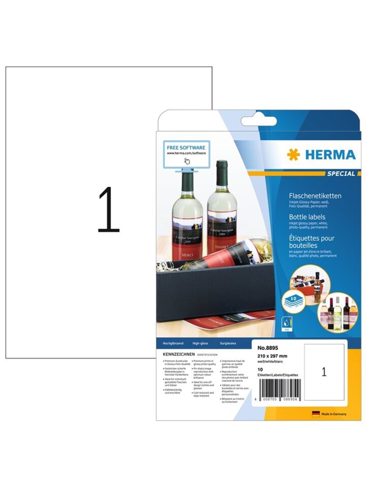 HERMA Hochglanz-Etiketten A4, 210 x 297 mm, permanent haftend, Inkjet Drucker