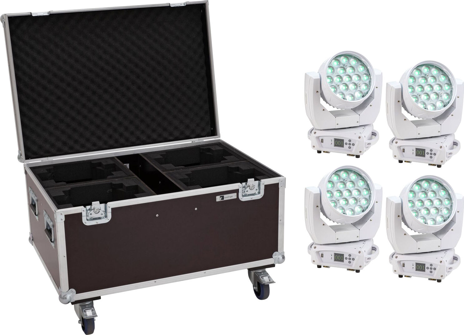 EuroLite Set 4x Led Tmh-X4 Moving-Head Wash Zoom Ws + Case Mit Rollen