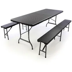 VCM 3-tlg. Gartenmöbelset   Gartengarnitur 1 Tisch 2 Bänke klappbar   Rattan-Optik   Bierzeltgarnitur Set   180 cm