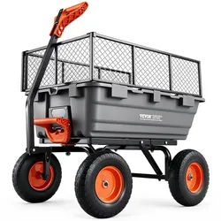 VEVOR Gartenwagen mit Kippfunktion, 544 kg Belastbarer Bollerwagen, 270° Drehbarer Transportwagen für Gartenarbeit aus Kunsttoff & Stahl mit 13 Zoll PU-Reifen & Metallzaun für Rasen, Kies & Schlamm