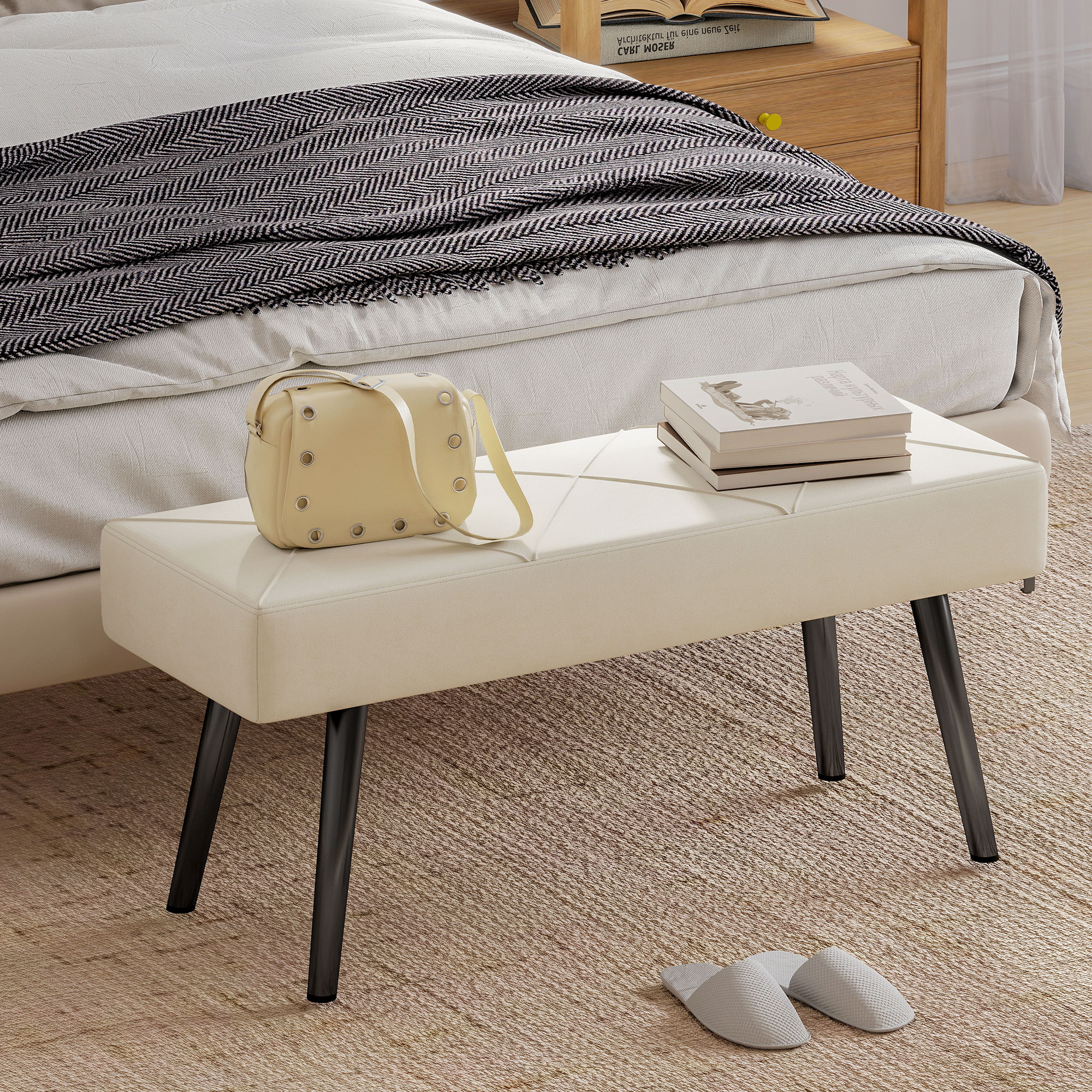 Homcom Panca Imbottita Ingresso e Soggiorno, Panca Fondoletto in Velluto con Gambe in Acciaio, 100x36x45cm, Crema   Aosom Italy