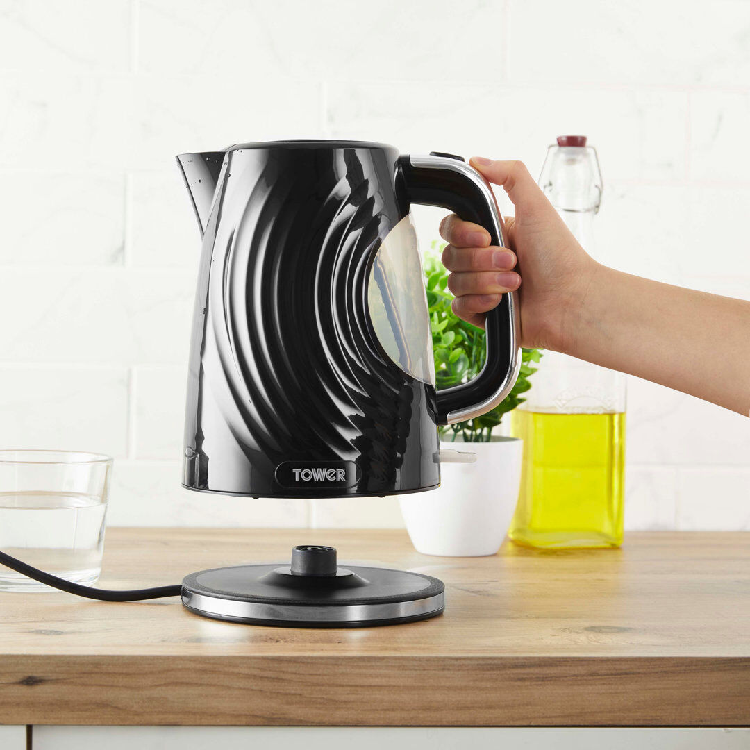 Tower Sonar Electric Kettle, 2 Slice Toaster & 20L Microwave Black 39.8cm H X 30.8cm W X 44.8cm D