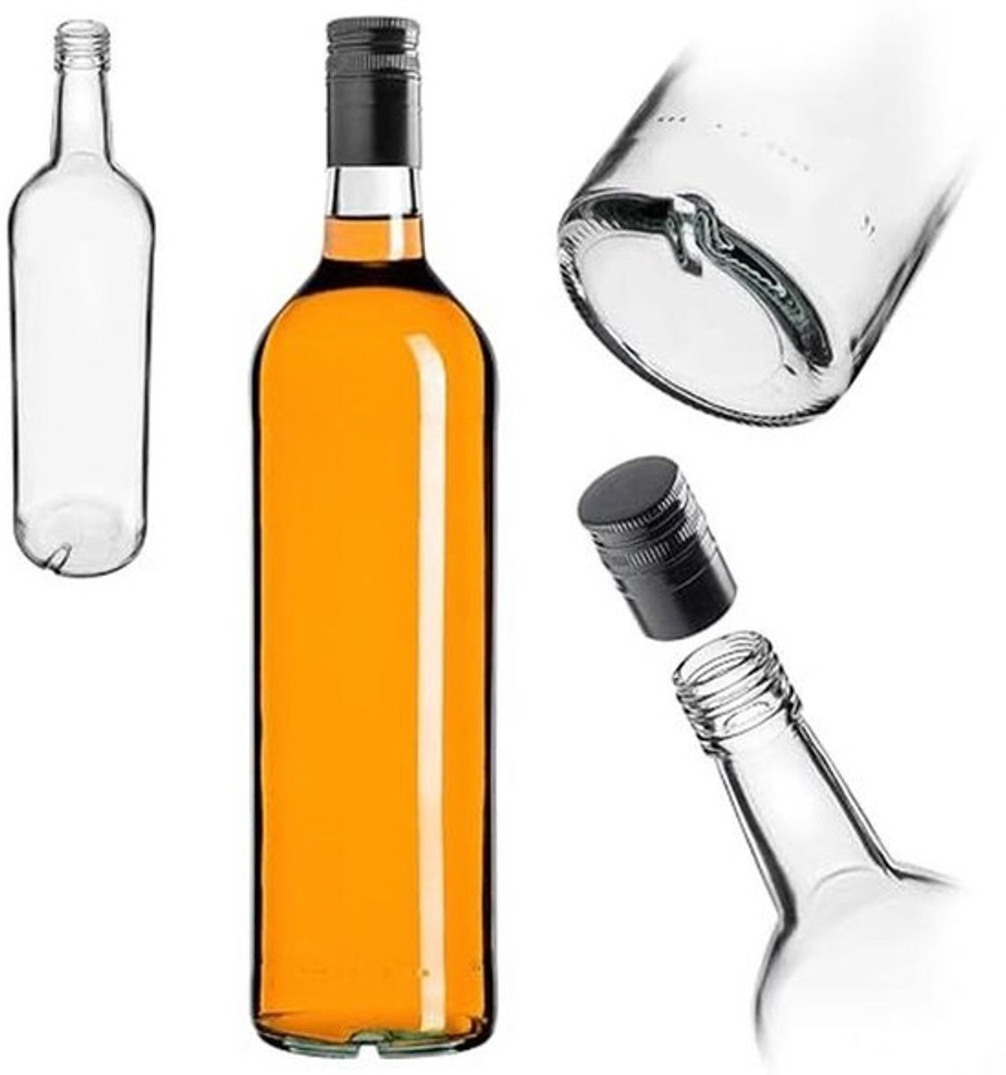 Glazen flessen met schroefsluiting voor sap en likeur, 1 liter