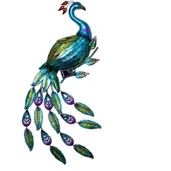 Wandleuchte Außenwandleuchte Solarleuchte Garten Beleuchtung, Pfau Motiv, Dämmerungssensor, Eisen, blau, grün, rot, LED, HxBxT 92x63x6 cm