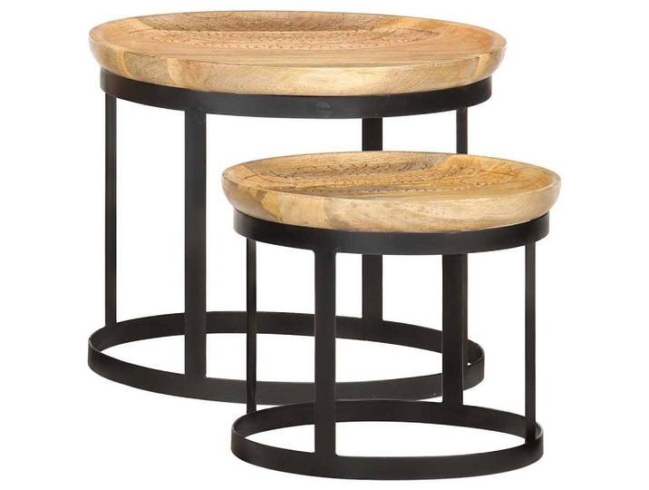 vidaXL Beistelltisch vidaXL Runde Beistelltische 2 Stk. Mango Massivholz und Stahl