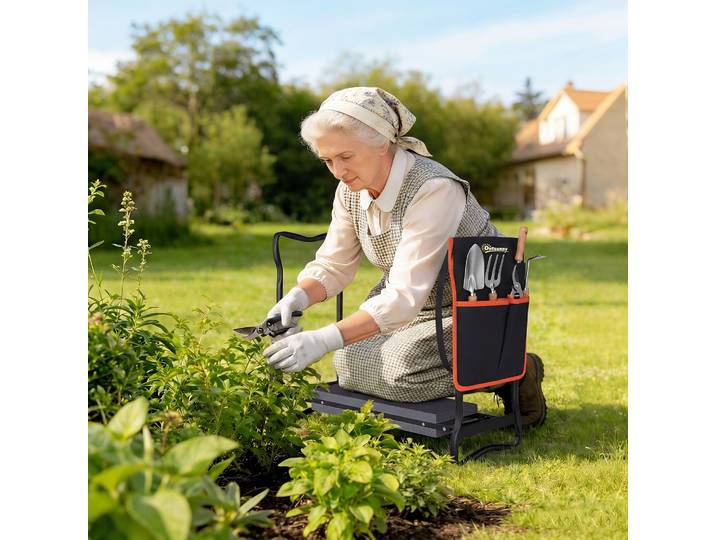 Outsunny Tabouret Pliable Jardin avec Sac Outils 150kg