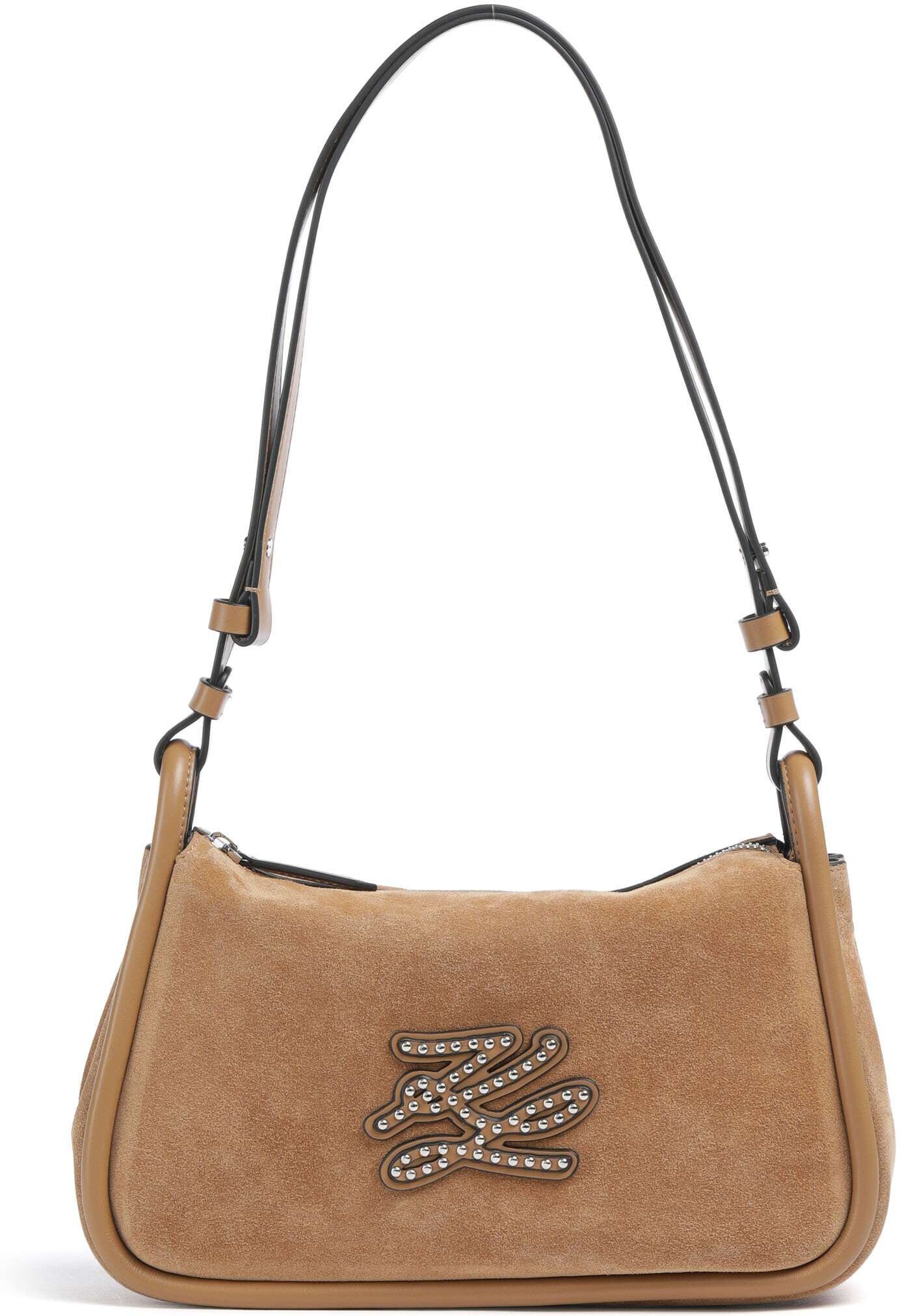 Karl Lagerfeld K/Autograph Patch Schultertasche aus Leder, braun