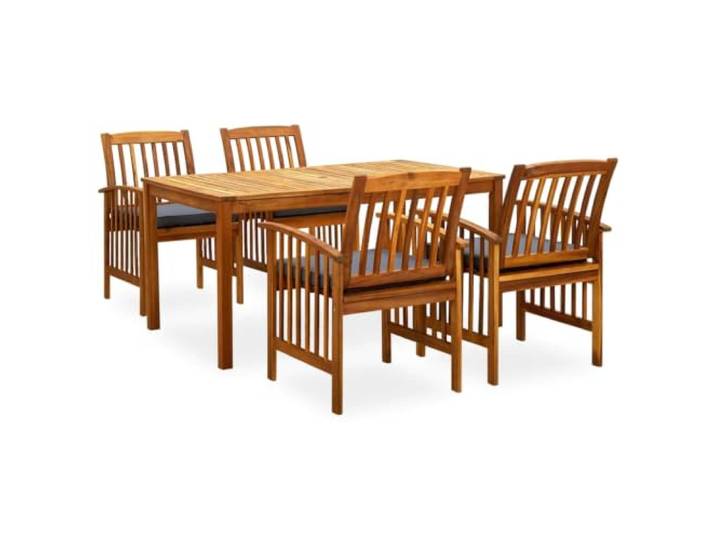HEFZGDB 5-TLG. Garten-Essgruppe mit Kissen aus Massivholz Akazie für Terrasse, robuste Outdoor Möbel mit wetterfester Tischplatte und komfortablen Polstern, langlebige Gartenstühle