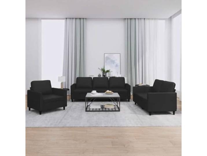 HEFZGDB 3-TLG. Sofagarnitur mit Kissen Schwarz Kunstleder – Langlebiges Sofaset für Wohnzimmer mit robustem Gestell, bequemer Polsterung und luxuriösem Look, Schmutz abweisend,