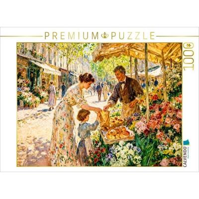 CALVENDO Puzzle Sommerliche Wochenmarktszene Mutter und Kind Impressionismus Puzzle | 1000 Teile Lege-Größe 64x48cm Foto-Puzzle für glückliche Stunden