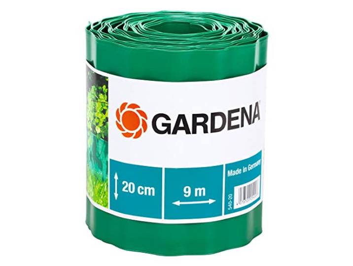 GARDENA gazonrand 20 cm hoog, Ideale gazonafscheiding, ook voor perken, 9 m, voorkomt verspreiding van wortels, hoogwaardig kunststof, groen, 540-20, standaard
