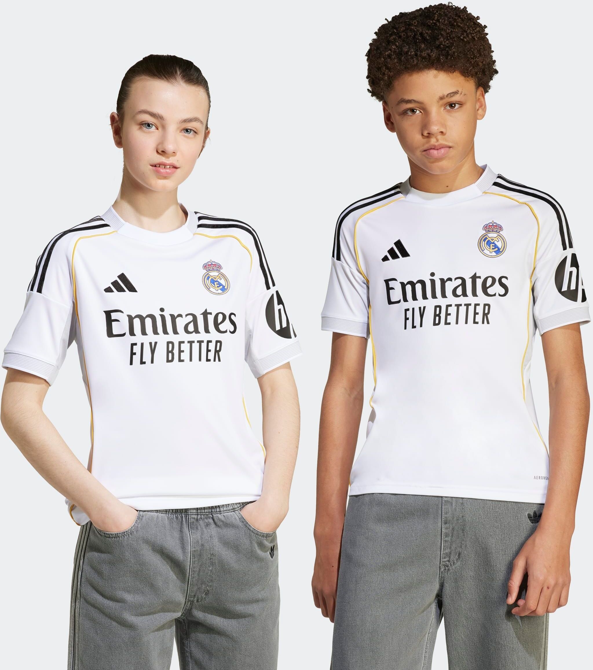 Fussballtrikot ADIDAS PERFORMANCE "REAL MADRID 25/26 KIDS HEIMTRIKOT", Mädchen, Gr. 176, weiss (weiß), Obermaterial: 100% Polyester, Rundhals, Trikots Fussballtrikot, Real Madrid weiß 176