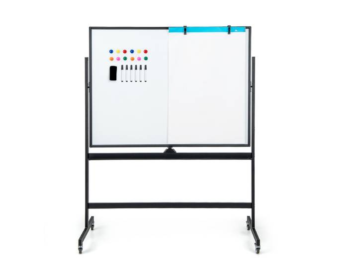 Dubbelzijdig Mobiel Whiteboard Droog Afwasbaar Magnetisch Whiteboard met Rasterpatroon voor Kantoor Thuis 120 x 90 cm Zwart