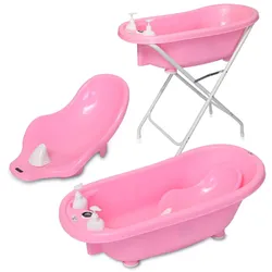 Lorelli Babybadewannen-Set Babybadewanne 88 cm Badesitz Badewannenständer Ablauf rosa