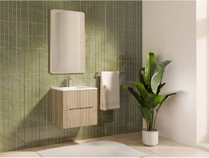 Hängender Badezimmer-Unterschrank gerillt mit Einbau-Waschbecken – Hell-Natur – B60 cm – ORISO