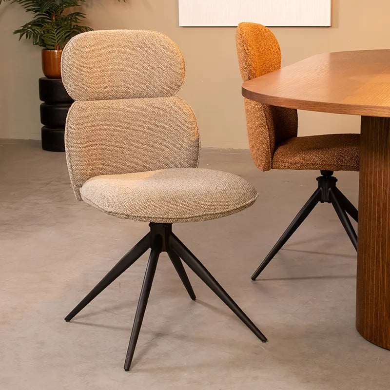 Label51 Eetkamerstoel Finn - Mushroom - Boucle - Zwart Metalen Frame
