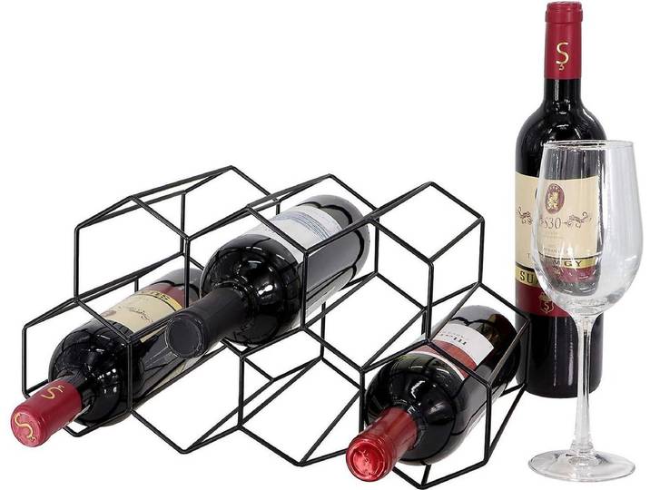 SMH LINE® Hexagon Wijnrek - 9 Flessen - Drankkast - Wijnrekken - Wijnrek staand - Wijnrek Metaal 19x34x18 cm (lxbxh) - Zwart