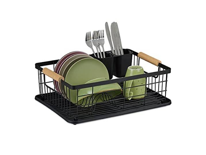 Relaxdays égouttoir\, Panier à Couverts et bac de séchage\, Support à Vaisselle de Cuisine\, Plastique\, métal\, Noir