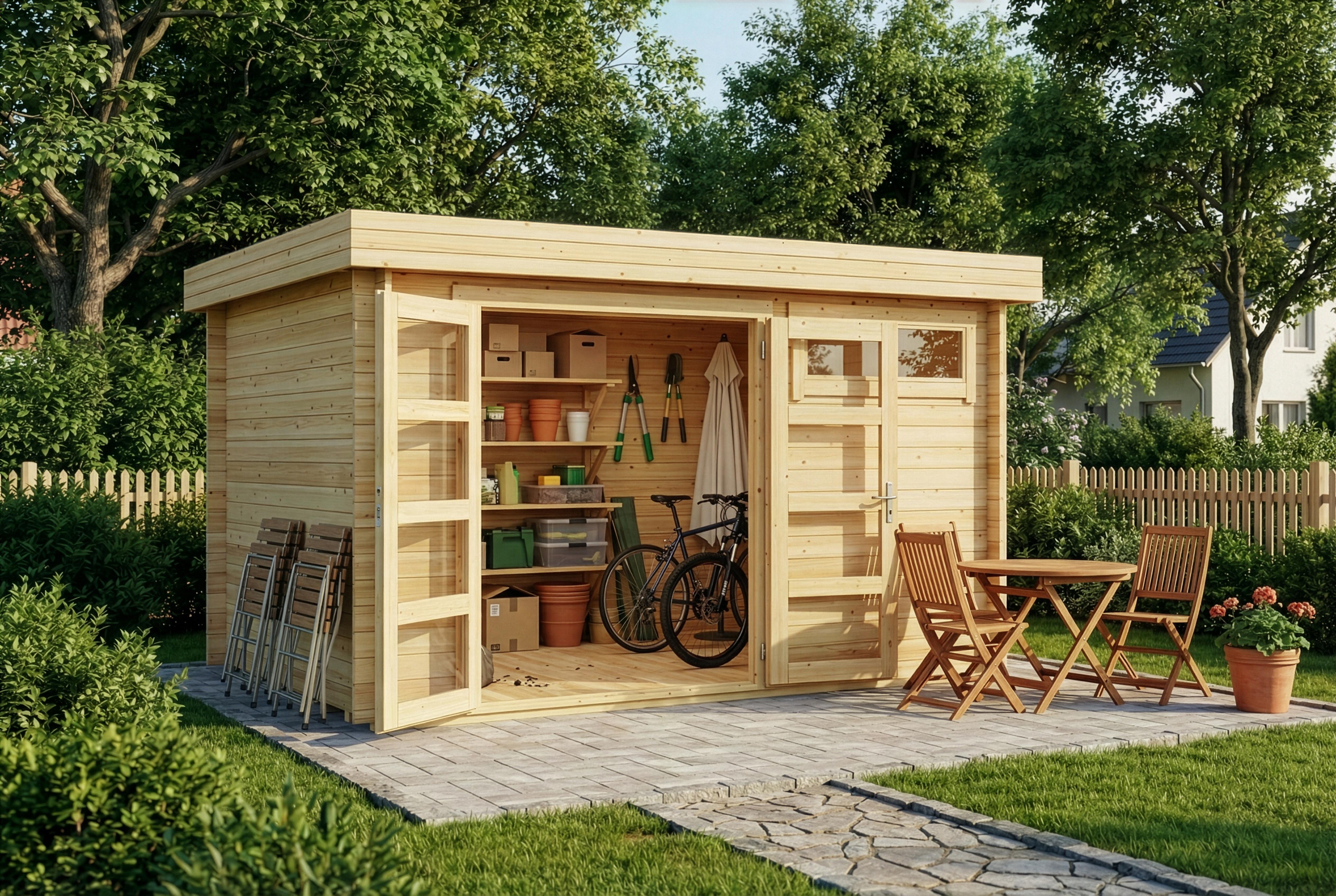 Alpholz Gartenhaus Set Leandro Naturbelassen 394x268cm mit Boden & Dach