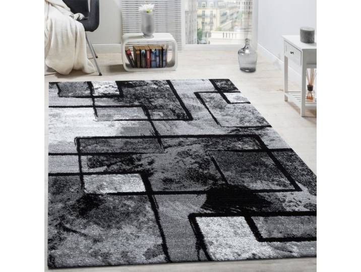 Paco Home Tapis Design Moderne Poils Ras Abstrait Peintures Effet Noir Gris Anthracite 240x340 cm