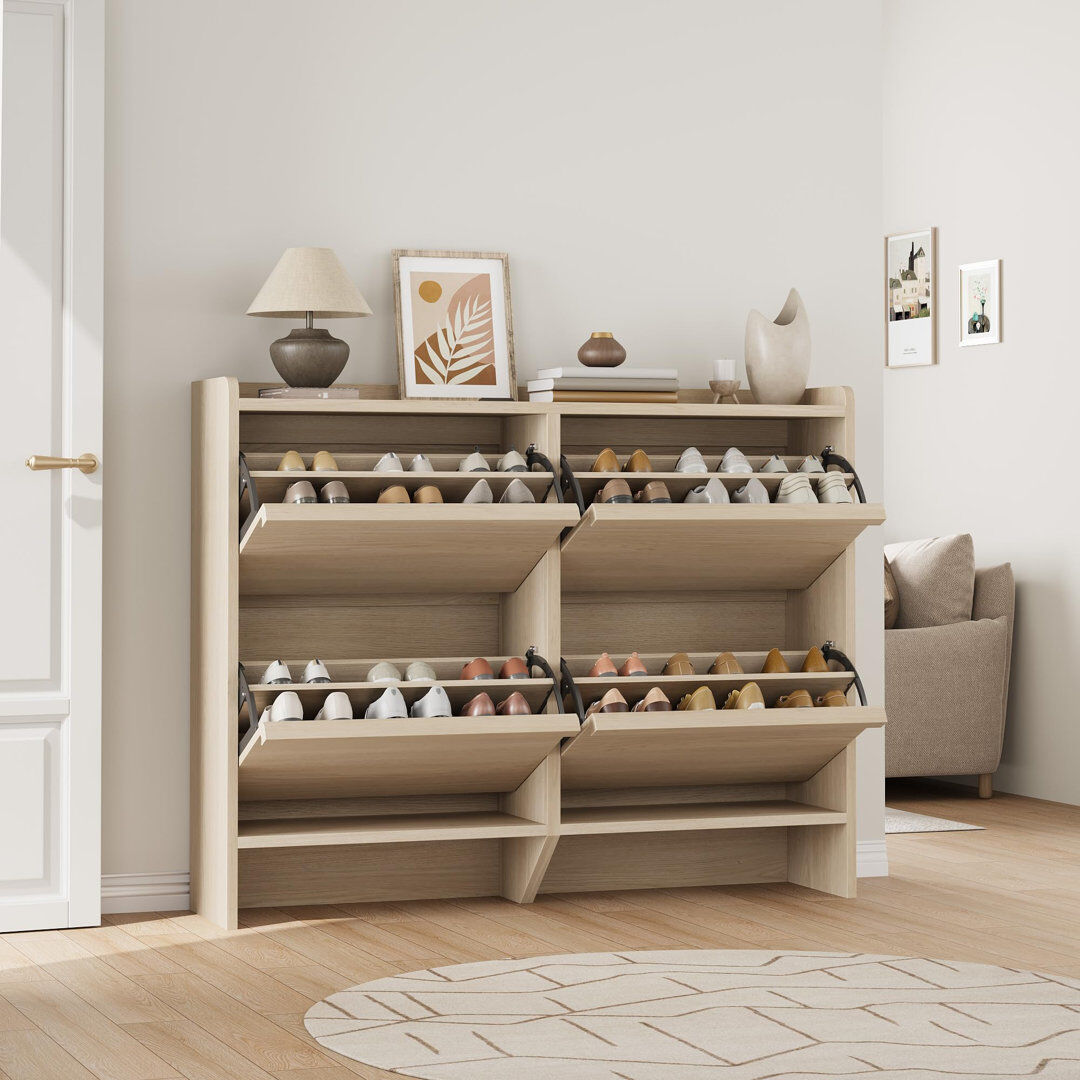 17 Stories 30 Pair Flip Down Shoe Storage Natural Wood 30