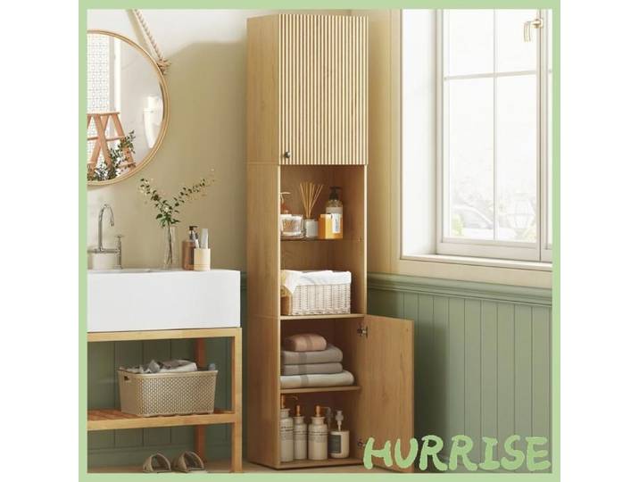Cocosity Armoire Salle De Bain Haute Meuble De Rangement Colonne 6 Niveaux 2 Portes Et Étagères Réglables 40X31X182Cm Chêne