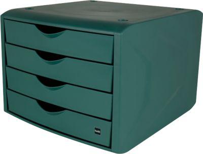 Schubladenbox Helit The Chameleon, 4 Schübe mit Auszugssperre, Format A4, stapelbar, grün