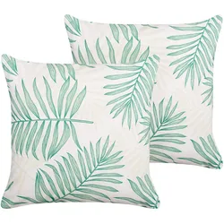 GARTENKISSEN 2er-Set Blattmuster beige/ grün 45/45 cm Poggio