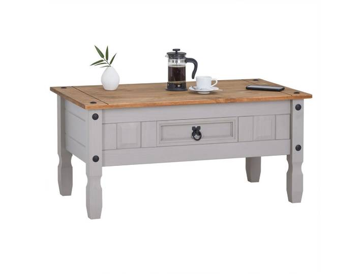Idimex Couchtisch Ramon grau, Grau, Holz, Kiefer, Vintage, Rechteckig,Rechteckig, 95x43x50 cm, Wohnzimmer, Wohnzimmertische, Couchtische
